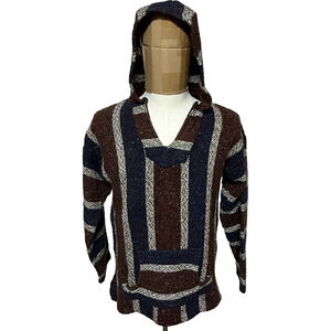 Senor Lopez Drug Rug Baja Hoodie Mens Large Blue Brown Tapestry Sweatshirt